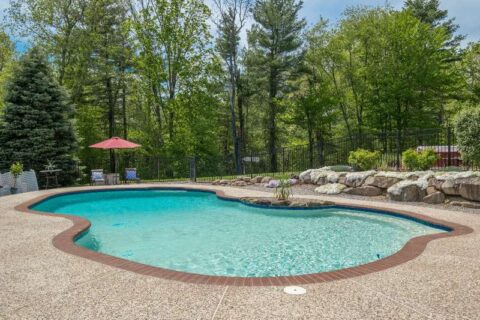 Backyard gunite swimming pool with clear water and landscaped surroundings in Virginia & Maryland