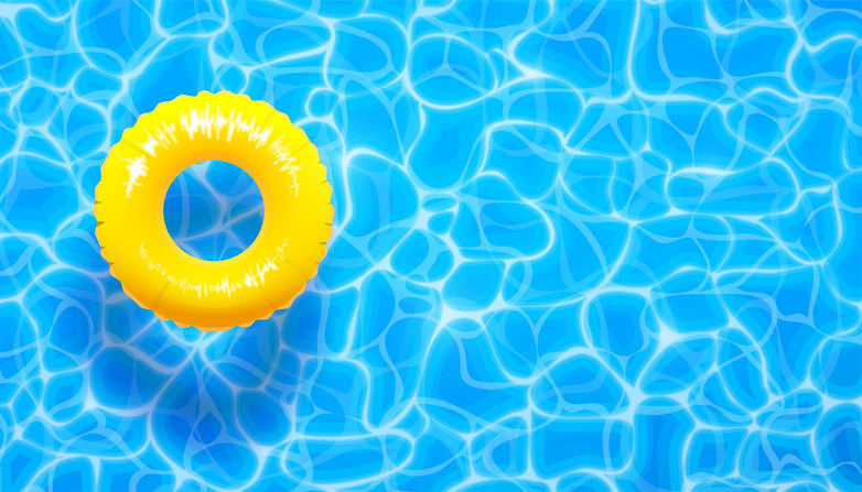 Water pool summer background with yellow pool float ring.