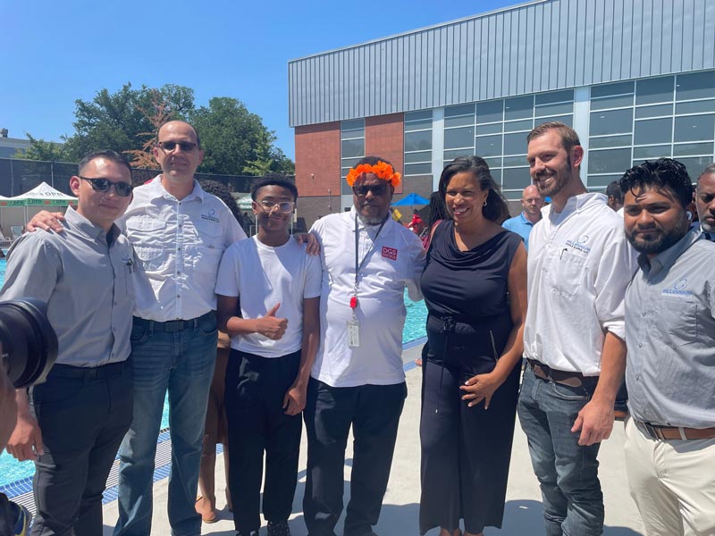 Millennium Pools & Spas team with Mayor Muriel Bowser for Rosedale Recreation Center Pool